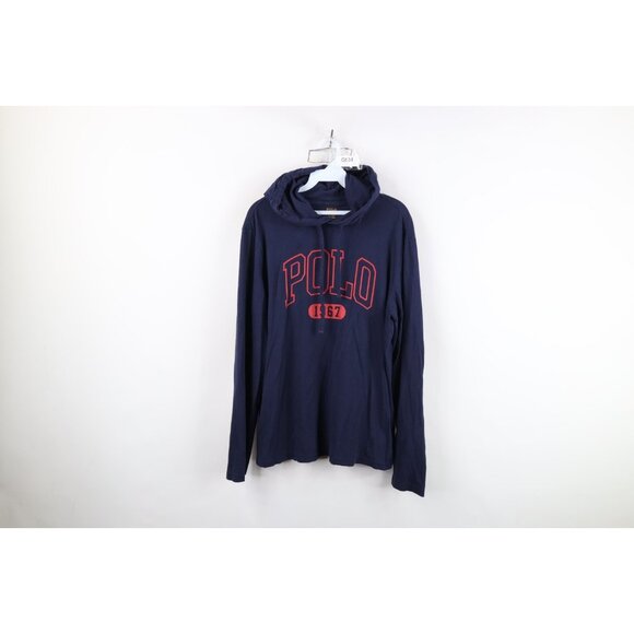 Vintage Ralph Lauren Mens Medium Faded Block Letter Spell Out Hooded T-Shirt - Picture 1 of 16